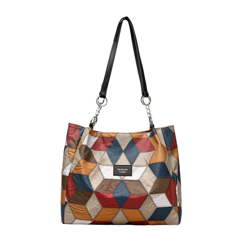 🥳 👜Modna torba typu tote z geometrycznym wzorem i dużą pojemnością
