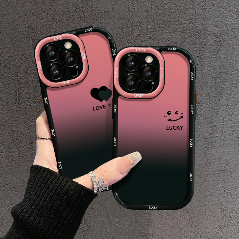 Matowe etui na iPhone'a z gradientem – KOCHAM CIĘ I SZCZĘŚCIE Smiley Designs