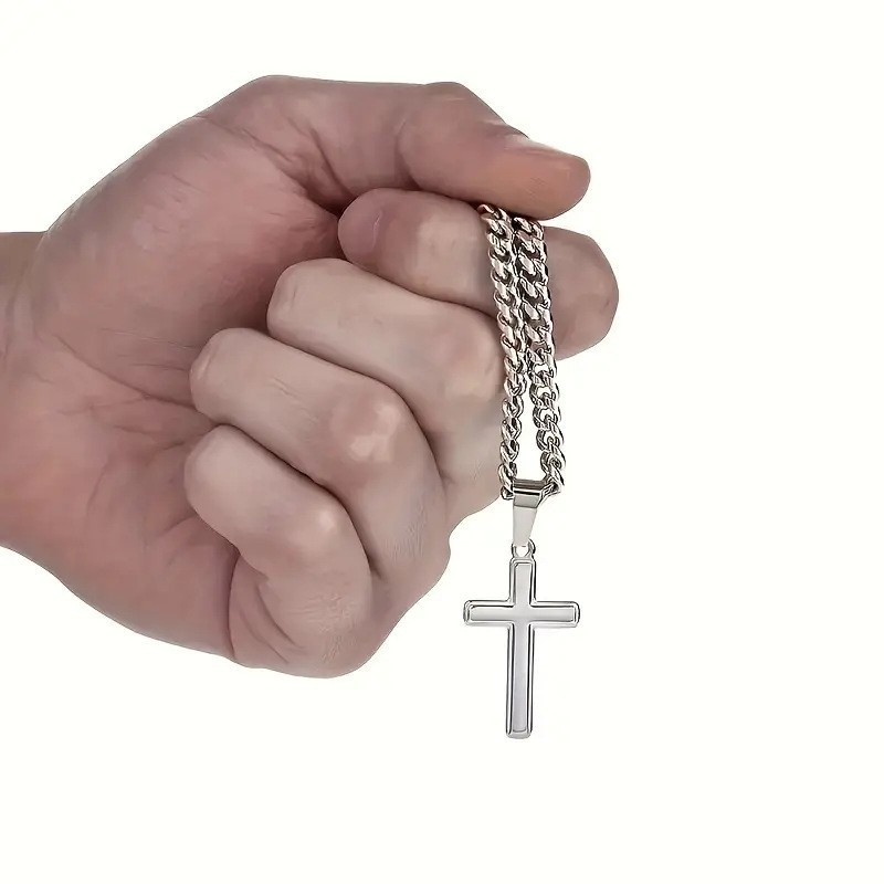 ⛓️ TERAZ 50% ZNIŻKI! ✝️ Męski naszyjnik krzyżyk ze stali nierdzewnej - ponadczasowy symbol, trwałe materiały i opakowanie prezentowe