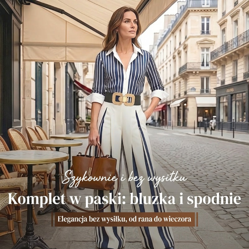 🔥 Damska dwuczęściowa stylizacja: luźne spodnie w paski