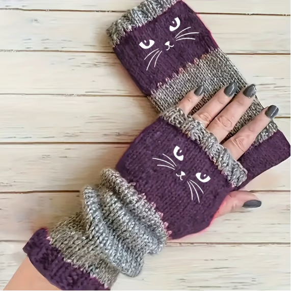 🐱 Śliczne damskie rękawiczki dzianinowe w kształcie kota🧤🧶