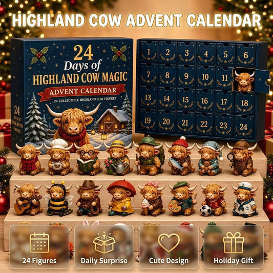 24 dagars jul adventskalender blindask bedårande höglandskor PVC ornament nedräkning presentset