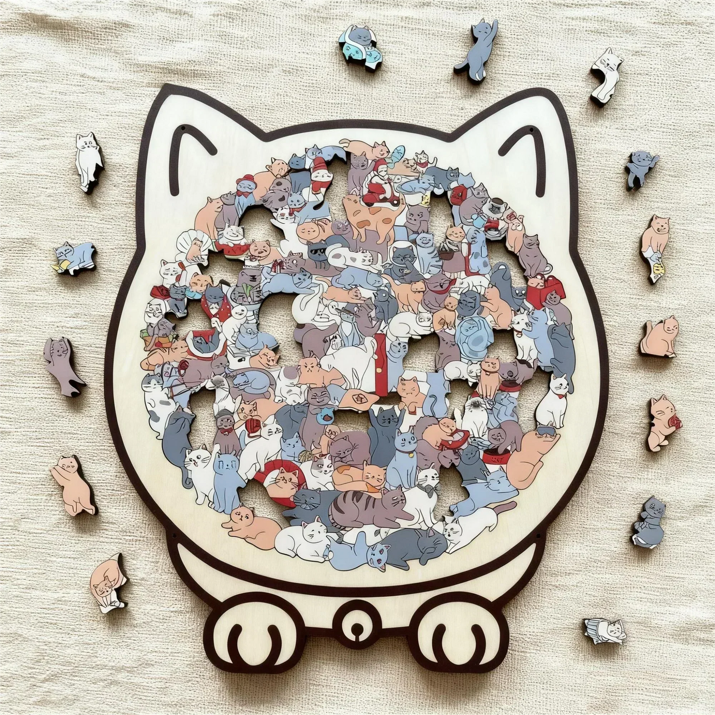 🎅🎄Drewniana układanka w kształcie kota, 135 elementów, w kolorach Morandi🐱🎁