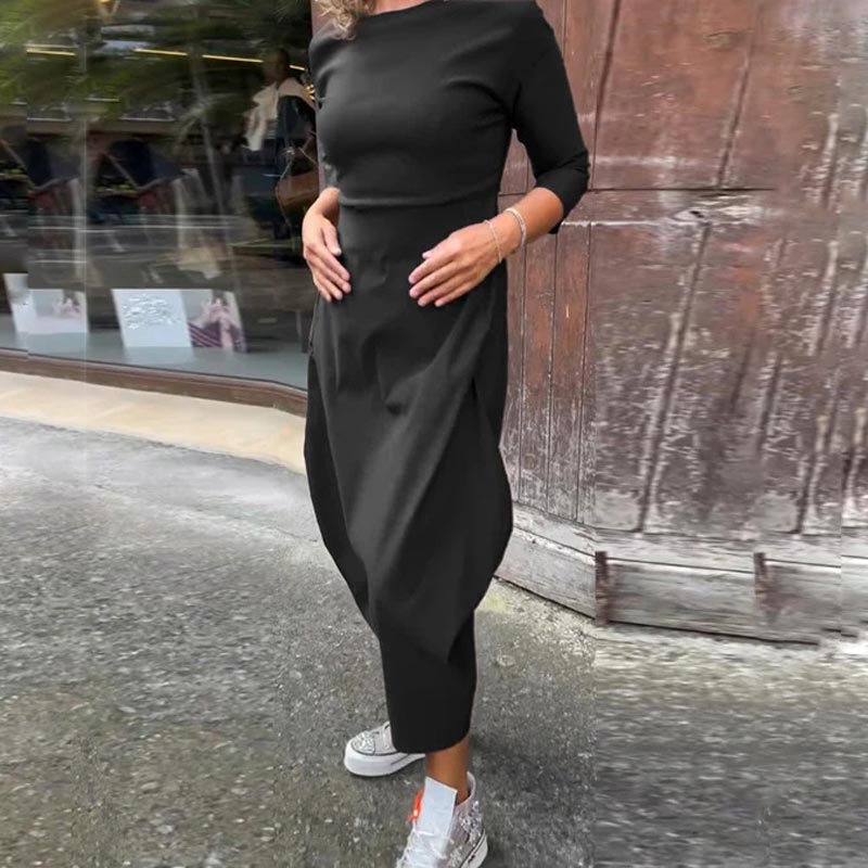 Prosta elegancka sukienka dla kobiet z kieszenią