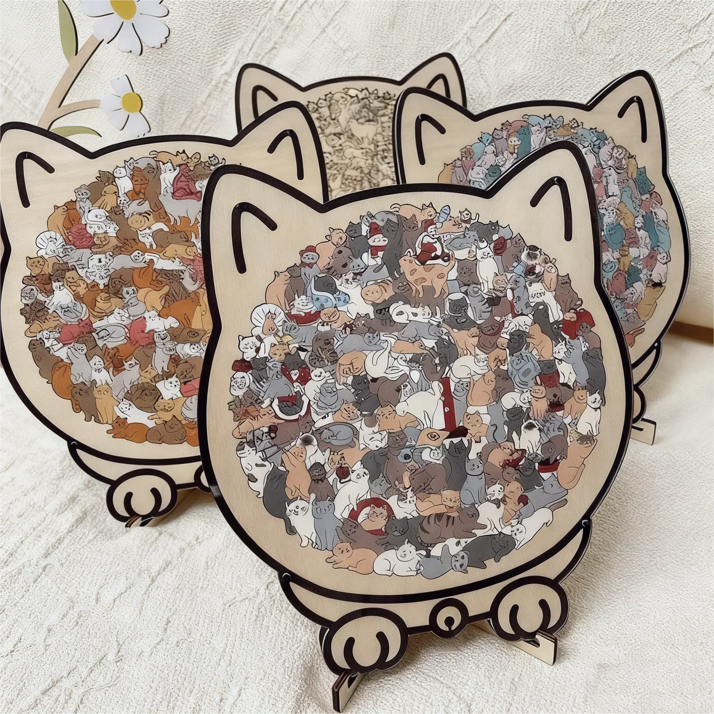 🎅🎄Drewniana układanka w kształcie kota, 135 elementów, w kolorach Morandi🐱🎁