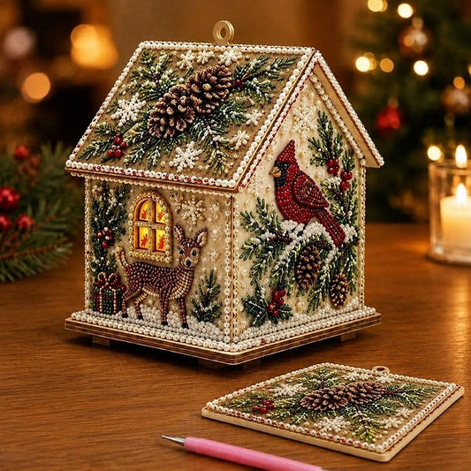 Wooden Diamond Painting House Kit 🎅 Christmas Themed Fun DIY Wooden Decor Ornament Craft