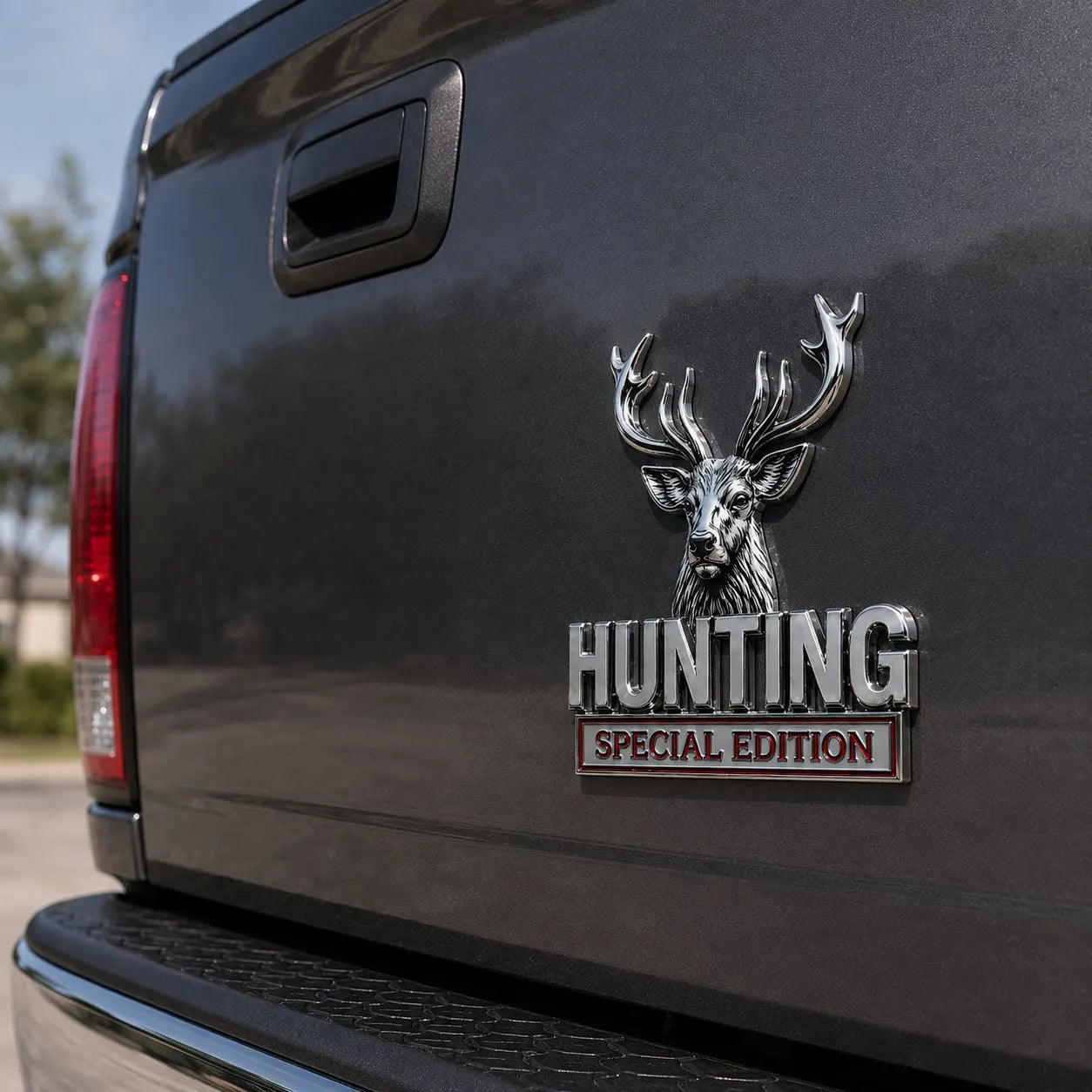 🦌 HUNTING Edycja Specjalna - metalowy emblemat 3D chromowany na samochód