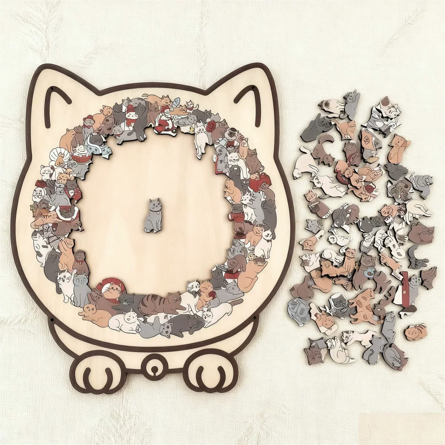 🎅🎄Drewniana układanka w kształcie kota, 135 elementów, w kolorach Morandi🐱🎁