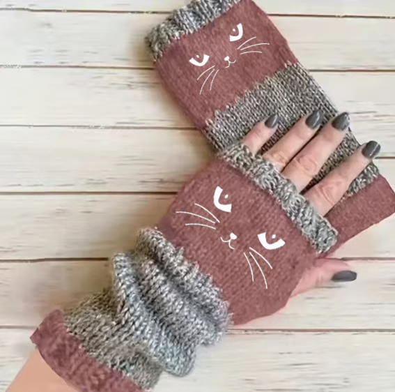 🐱 Śliczne damskie rękawiczki dzianinowe w kształcie kota🧤🧶