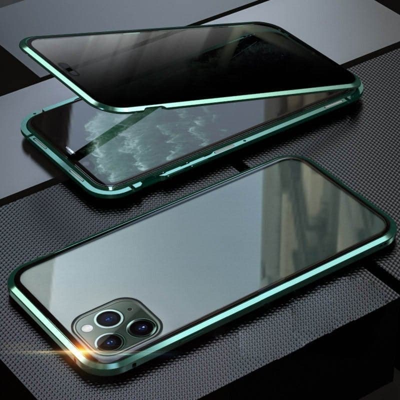 Magnetyczne etui na iPhone'a ze szkłem antyrefleksyjnym i metalem