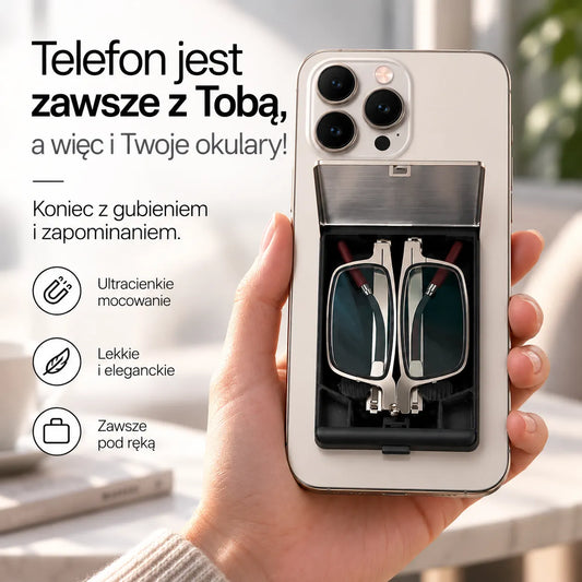 Przenośne okulary do czytania z filtrem światła niebieskiego, które można przymocować do telefonu