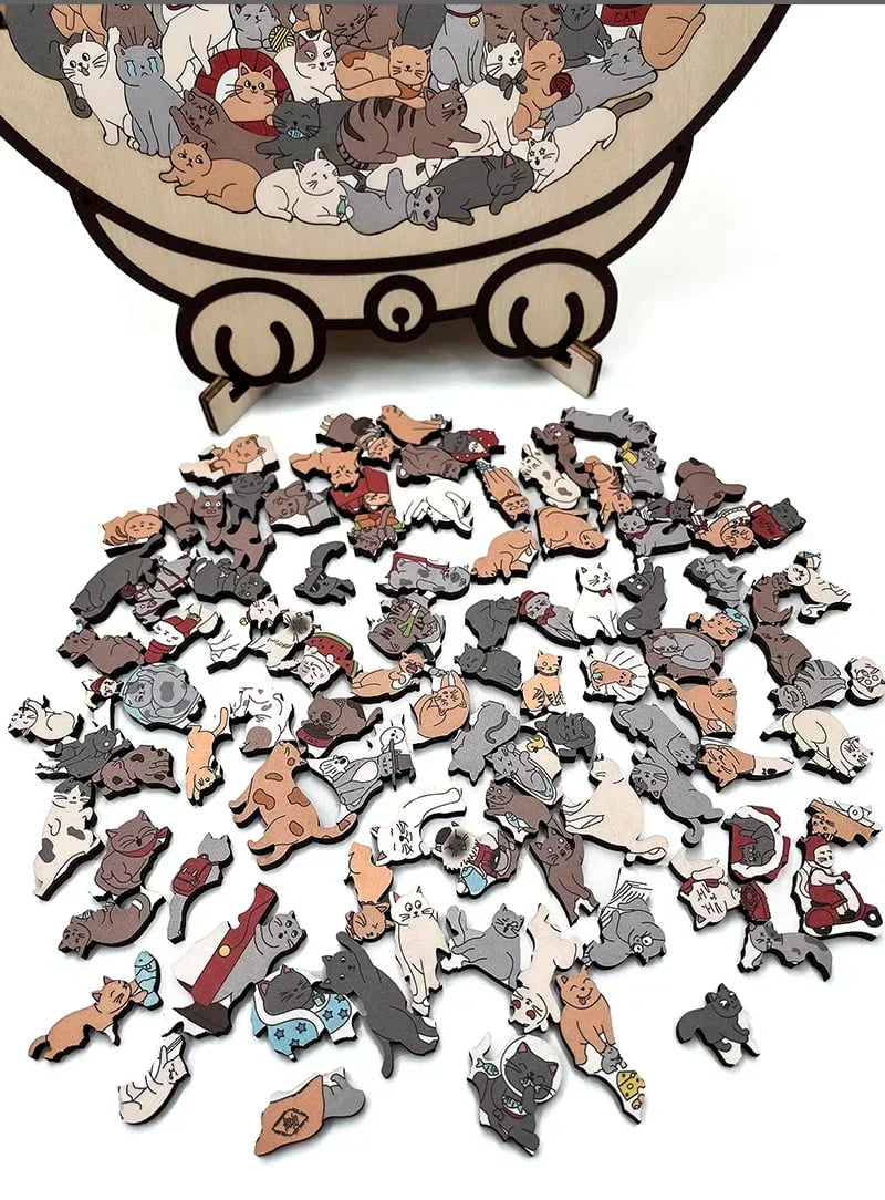 🎅🎄Drewniana układanka w kształcie kota, 135 elementów, w kolorach Morandi🐱🎁
