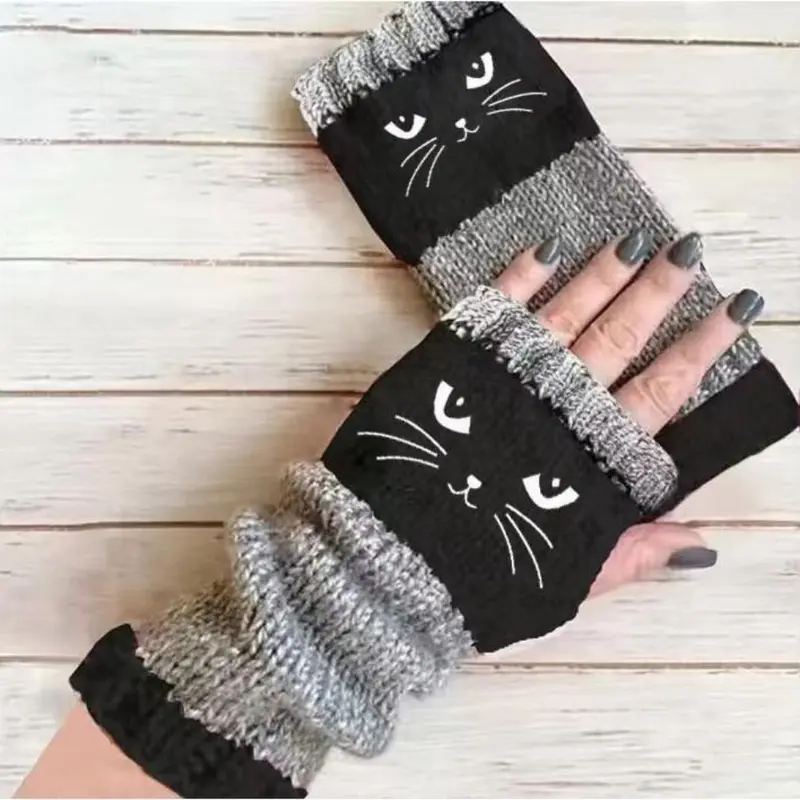 🐱 Śliczne damskie rękawiczki dzianinowe w kształcie kota🧤🧶