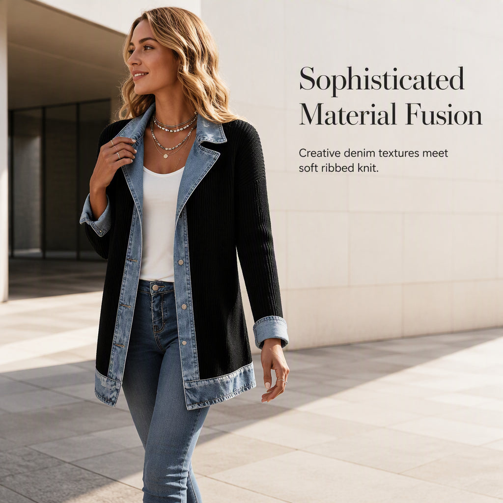 ⌛Oferta ograniczona czasowo – Elegancki damski płaszcz z prążkowanego jeansu