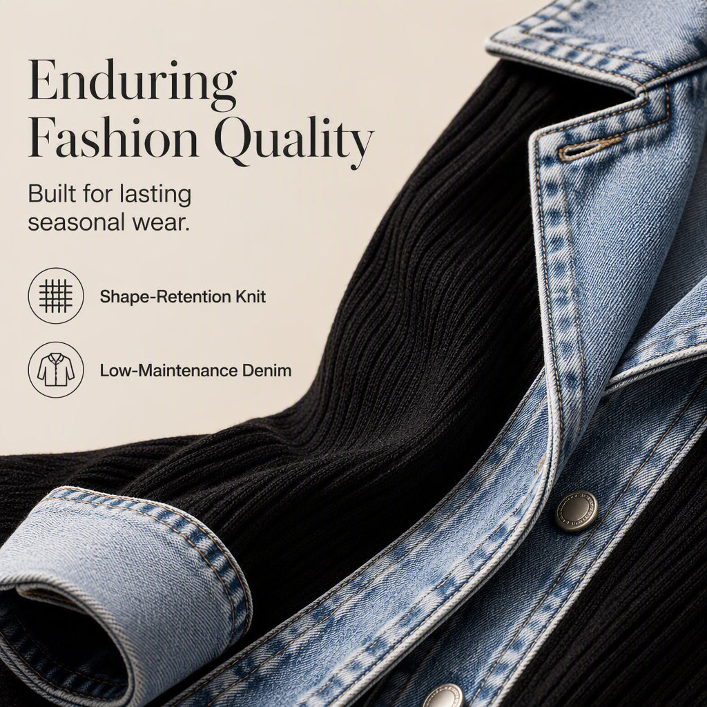 ⌛Oferta ograniczona czasowo – Elegancki damski płaszcz z prążkowanego jeansu