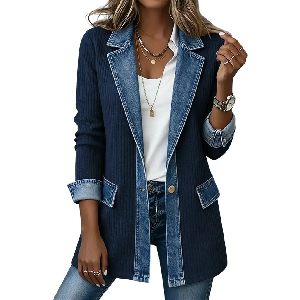 ⌛Oferta ograniczona czasowo – Elegancki damski płaszcz z prążkowanego jeansu