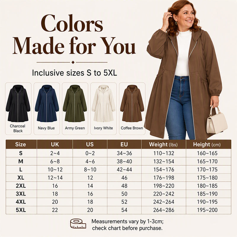 Damski luźny, swobodny płaszcz z kapturem o średniej długości