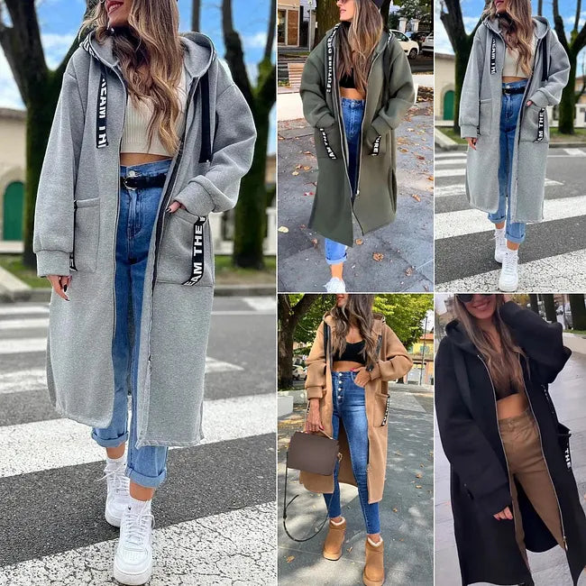 ⌛Oferta ograniczona czasowo🧥Nowość w tym sezonie - Długa bluza z kapturem zapinana na zamek i kieszeniami - Uniwersalna, ciepła i wygodna