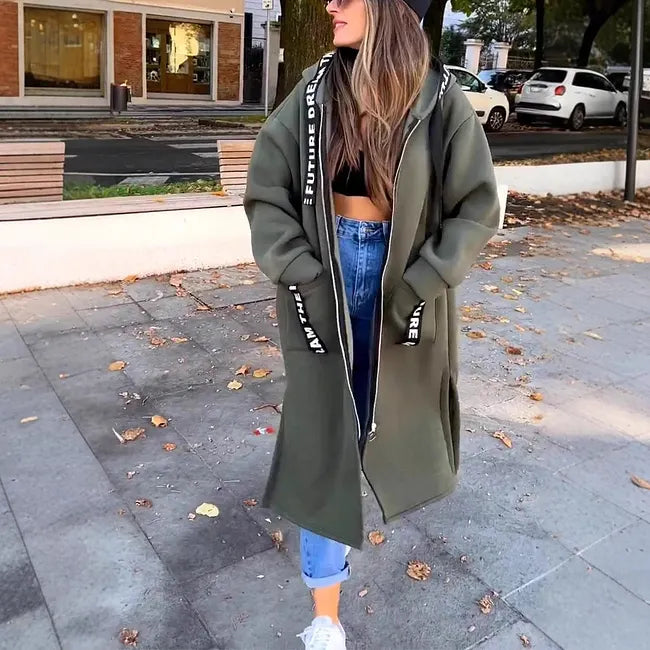 ⌛Oferta ograniczona czasowo🧥Nowość w tym sezonie - Długa bluza z kapturem zapinana na zamek i kieszeniami - Uniwersalna, ciepła i wygodna