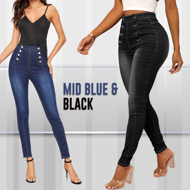 📦Płatność przy odbiorze👖Dżinsy skinny z wysokim stanem i podwójnymi rzędami
