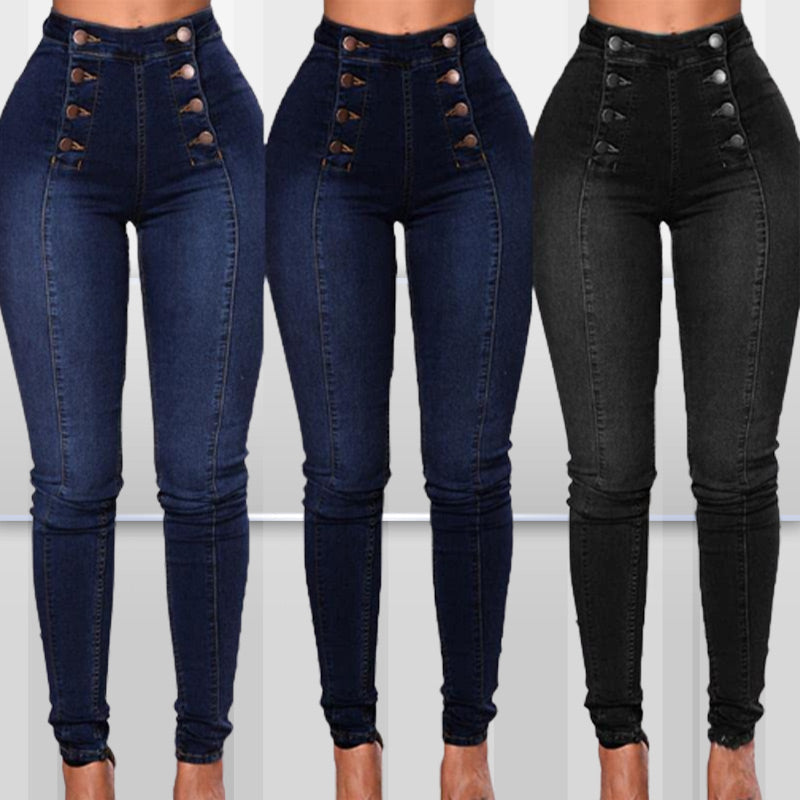 📦Płatność przy odbiorze👖Dżinsy skinny z wysokim stanem i podwójnymi rzędami