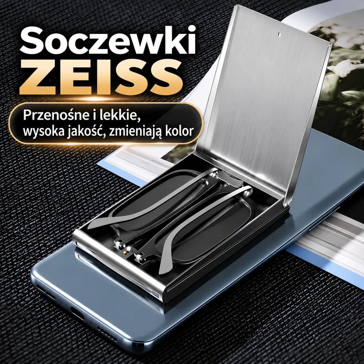 Przenośne okulary do czytania z filtrem światła niebieskiego, które można przymocować do telefonu