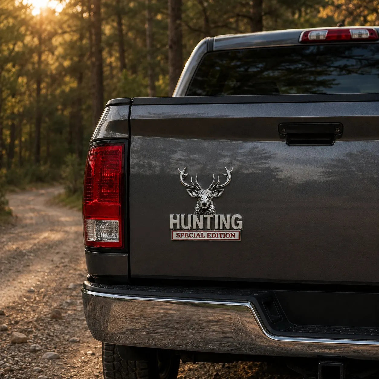 🦌 HUNTING Edycja Specjalna - metalowy emblemat 3D chromowany na samochód