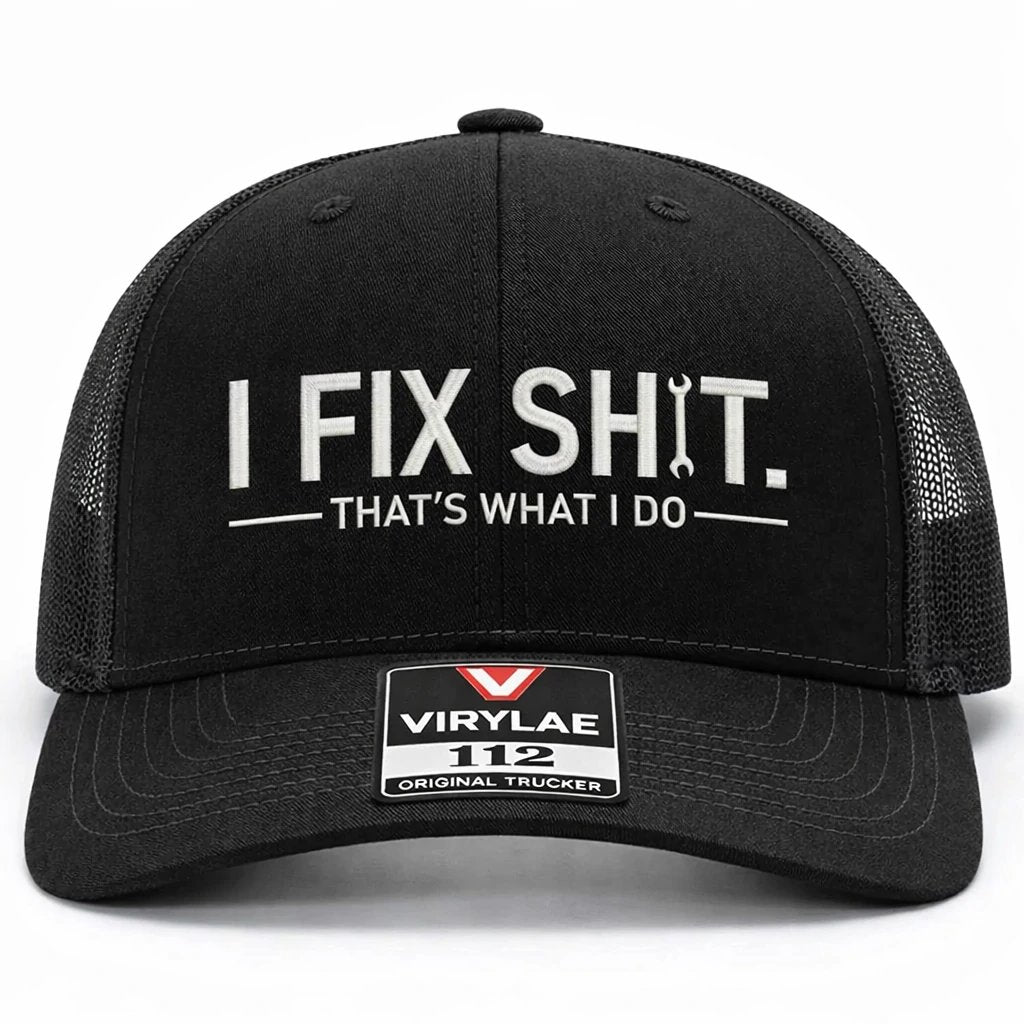 🛠️ Czapka truckerka „I Fix Shit” – zabawna czapka mechanika i naprawiacza