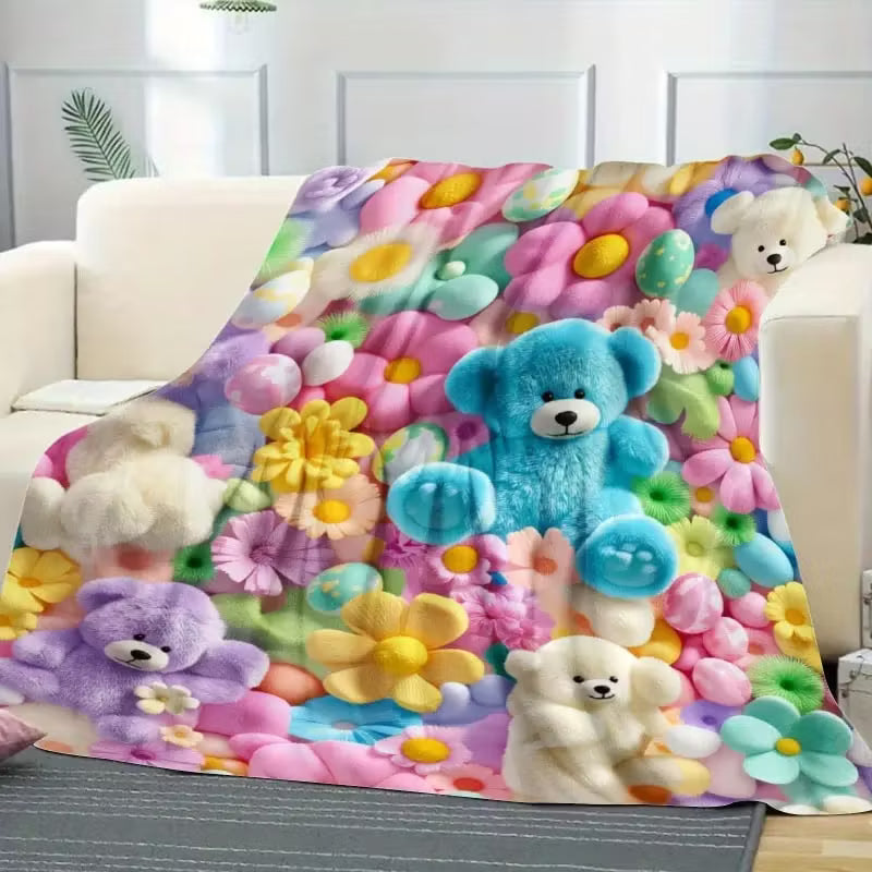 🧸Koc typu „teddy” w pastelowy kwiatowy wzór