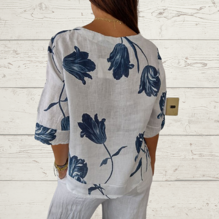 🔥[S-5XL]👕Tunika z nadrukiem i dekoltem w serek