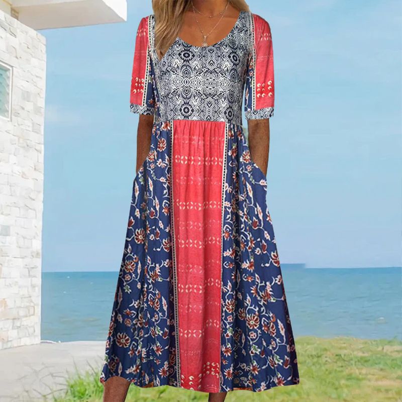 🌸 Elegancka sukienka damska z nadrukiem boho