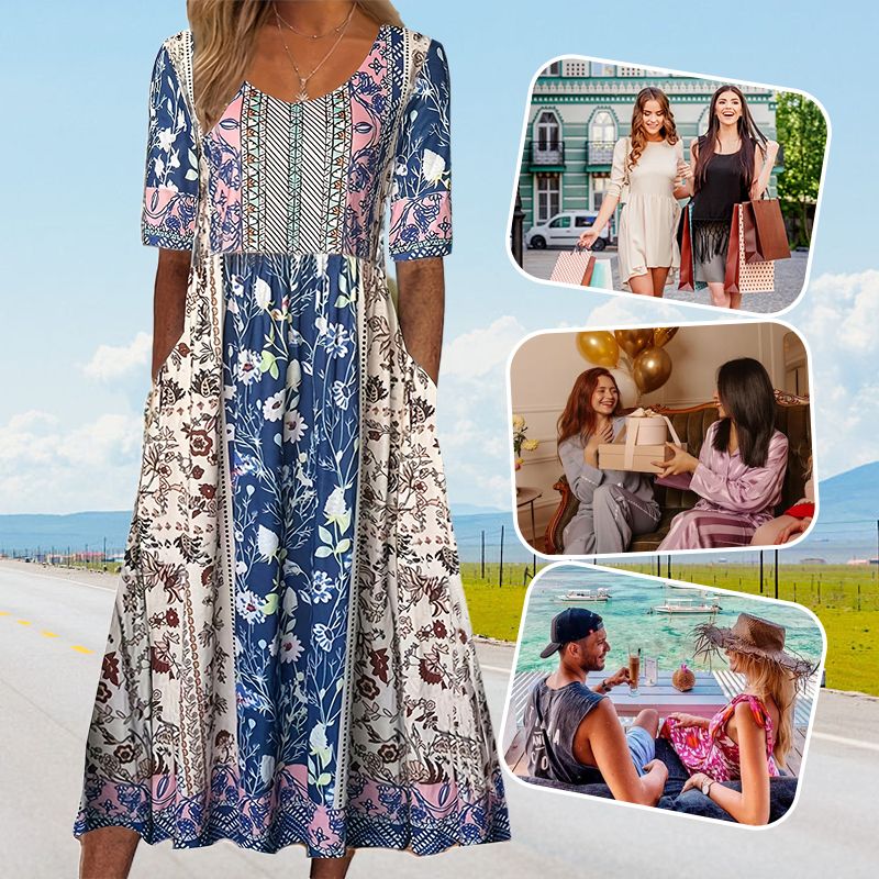 🌸 Elegancka sukienka damska z nadrukiem boho