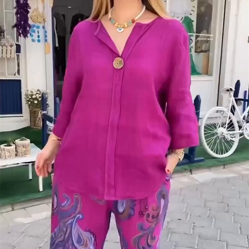 💖 Damski top z długim rękawem i spodnie z szerokimi nogawkami ✨