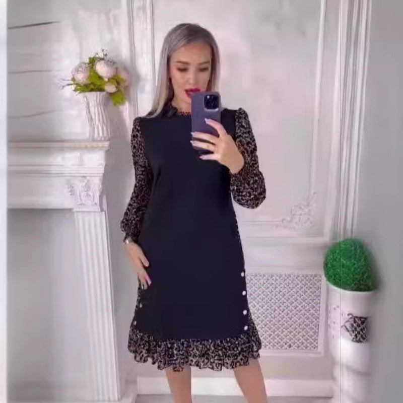 👗【S-3XL】 Patchworkowa sukienka z długim rękawem i nadrukiem w panterkę na jesień i zimę