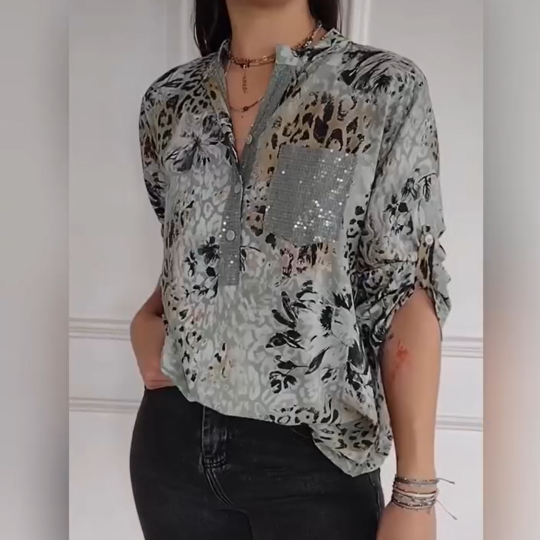 【M-4XL】🌸Damska swobodna koszula z nadrukiem, zapinana na pół guzika