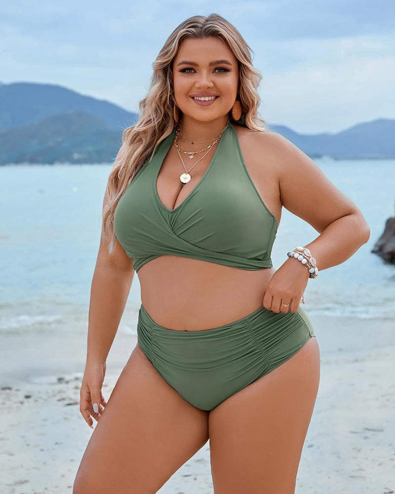🔥👙Stroje kąpielowe modelujące brzuch, skromne bikini z wysokim stanem