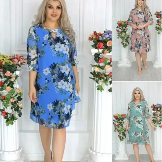💝Damska sukienka do kolan z nadrukiem kwiatowym