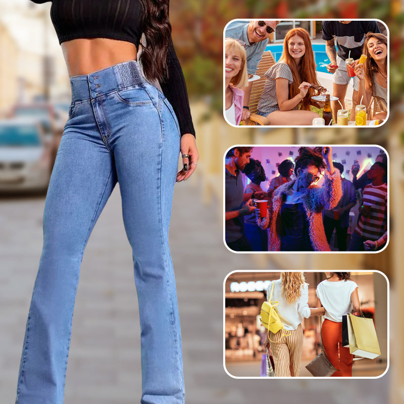 👖Elastyczne jeansy z wysokim stanem