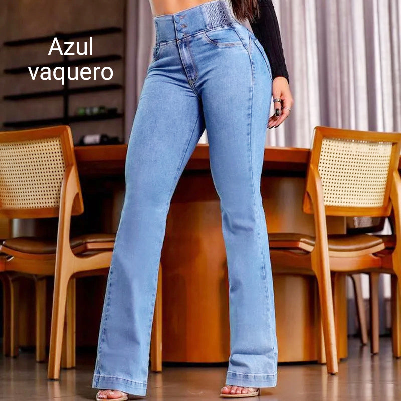 👖Elastyczne jeansy z wysokim stanem