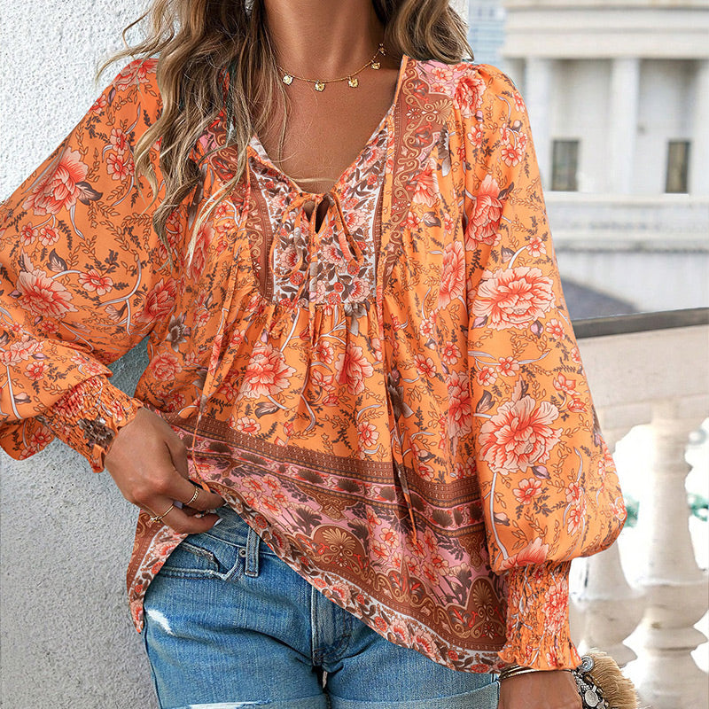 【S-2XL】🌺Damska modna koszula z długim rękawem i nadrukiem w serek