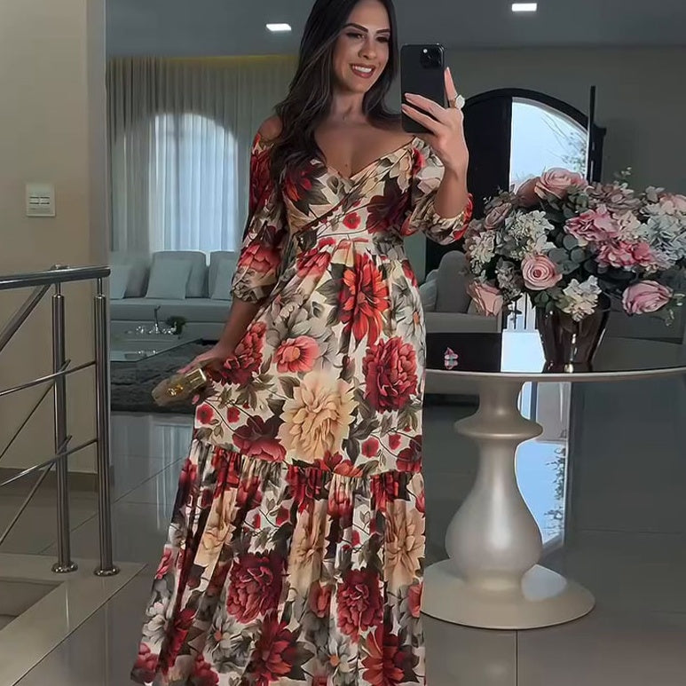 💃Sukienki damskie z plisowanym dekoltem w kształcie litery V w kwiaty