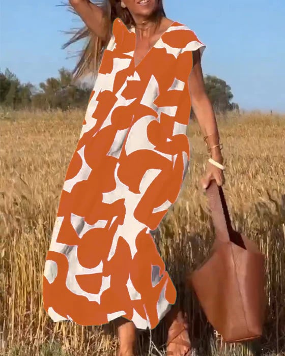 💕Sukienka z nadrukiem bez rękawów z dekoltem V