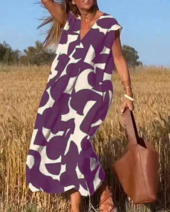 💕Sukienka z nadrukiem bez rękawów z dekoltem V