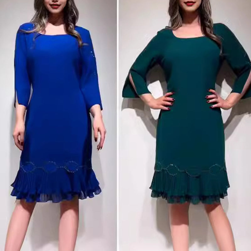 💝Elegancka sukienka z okrągłym dekoltem i falbaniastym dołem