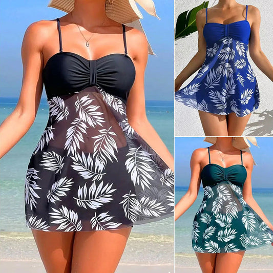 🌴👙Damski dwuczęściowy strój kąpielowy z nadrukiem i szortami na ramiączkach