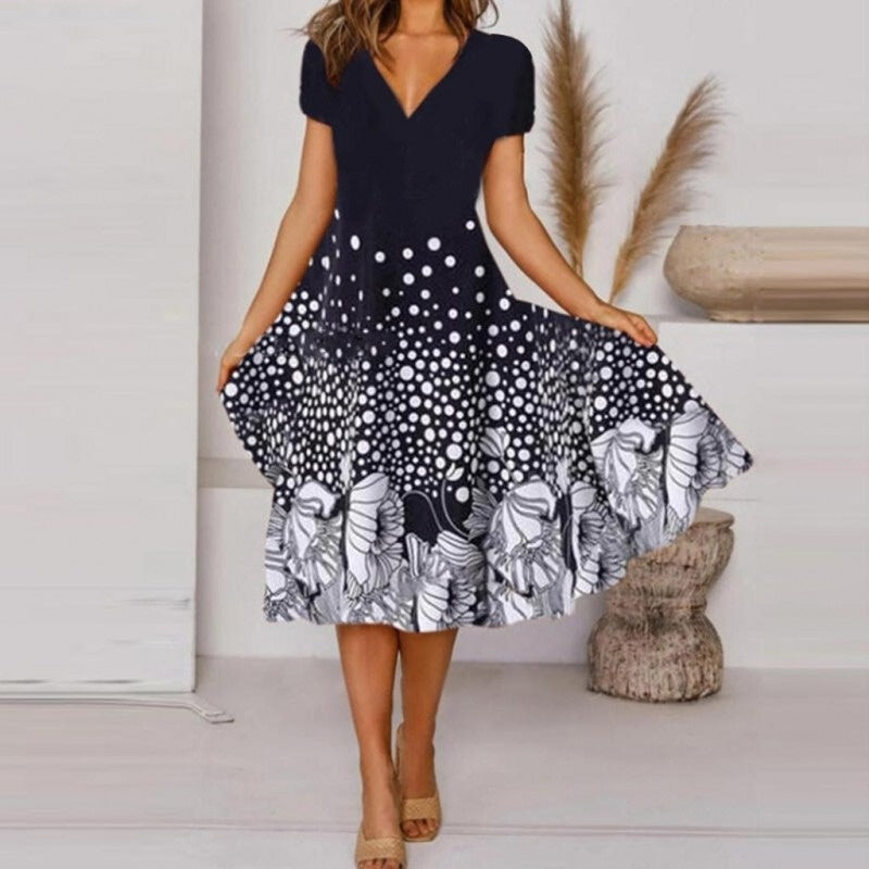 【S-4XL】🌺Damska luźna sukienka z nadrukiem i dekoltem w serek