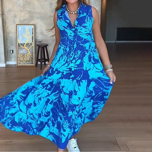 💃Modne damskie sukienki maxi z nadrukiem i bez rękawów