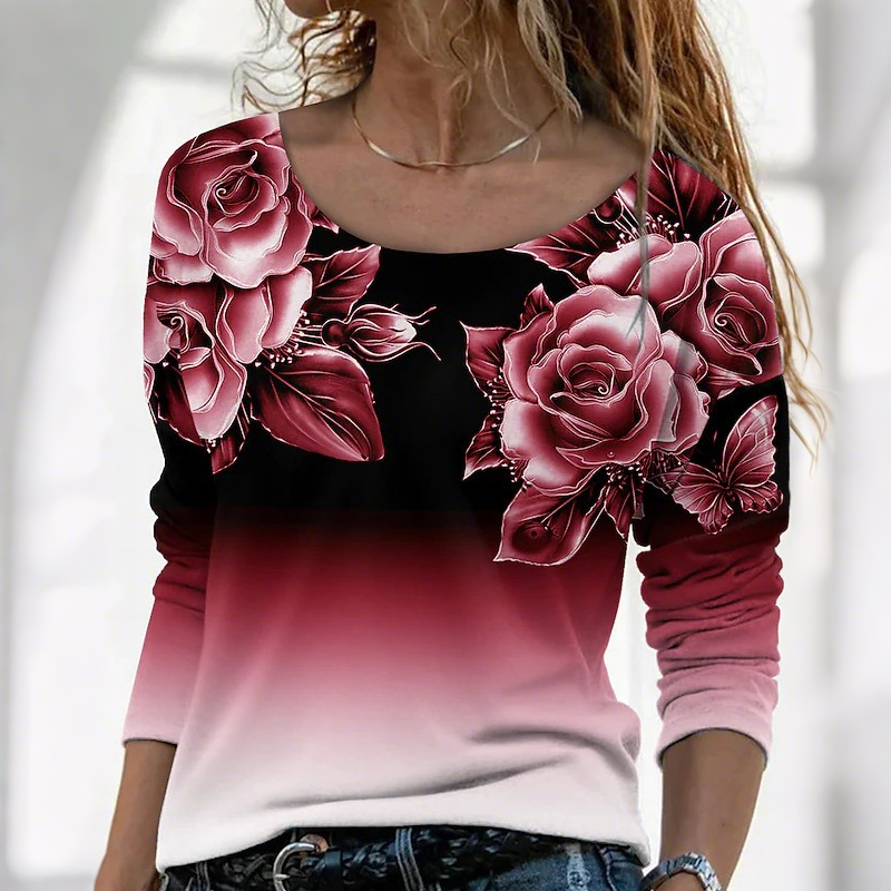 🔥👚Modna bluzka z długim rękawem i kwiatowym nadrukiem