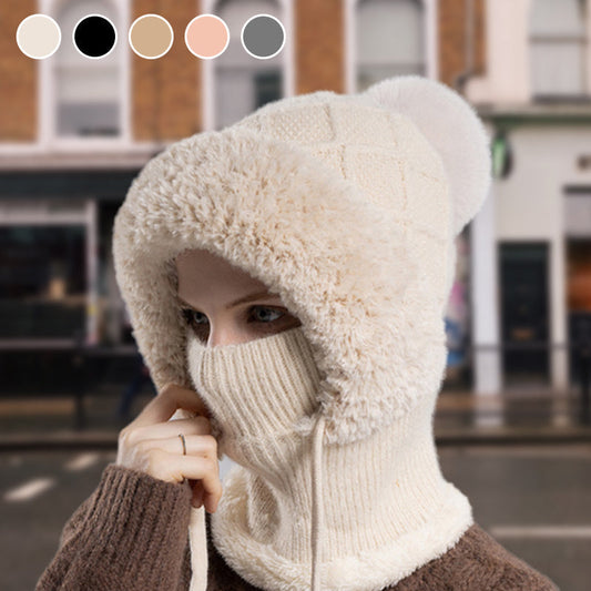 🔥Nowa oferta – stylowa, gruba czapka zimowa z dzianiny – z ciepłą osłoną na twarz i szalikiem