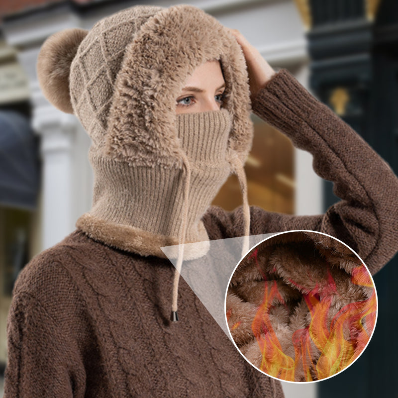 🔥Nowa oferta – stylowa, gruba czapka zimowa z dzianiny – z ciepłą osłoną na twarz i szalikiem